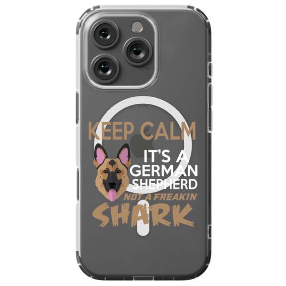 DistinctInk Hybrid Case for iPhone 16 PRO - Slim, Durable, Compatible with MagSafe Charging - Keep Calm - It's a German Shepherd