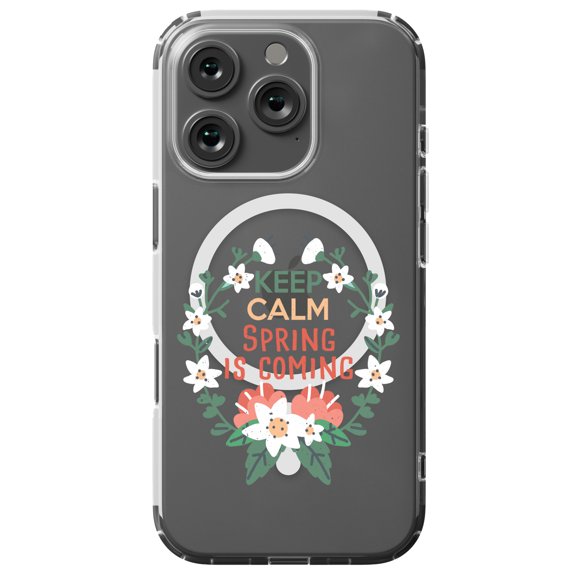 DistinctInk MagSafe Clear Case for Apple iPhone 16 Pro (6.3" Screen) - Keep Calm Spring Is Coming - Tempered Glass Back