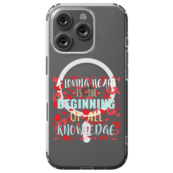 DistinctInk Hybrid Case for iPhone 16 PRO - Slim, Durable, Compatible with MagSafe Charging - Loving Heart Beginning Of Knowledge