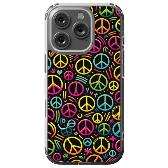 DistinctInk MagSafe Clear Case for Apple iPhone 16 Pro (6.3" Screen) - Luminous Harmony: Cartoon-like Peace Sign Pattern - Tempered Glass Back