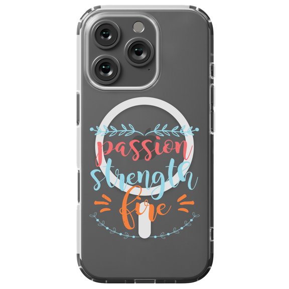 DistinctInk MagSafe Clear Case for Apple iPhone 16 Pro (6.3" Screen) - Passion, Strength, Fire - Lightweight Grip