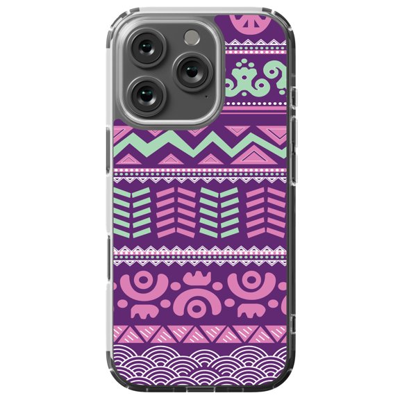 DistinctInk Hybrid Case for iPhone 16 PRO - Slim, Durable, Compatible with MagSafe Charging - Pink Green Aztec Tribal