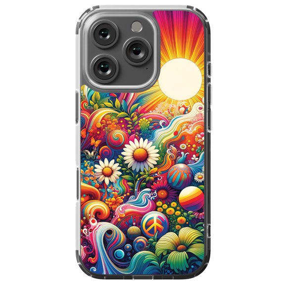 DistinctInk Hybrid Case for iPhone 16 PRO - Slim, Durable, Compatible with MagSafe Charging - Psychedelic Harmony Print