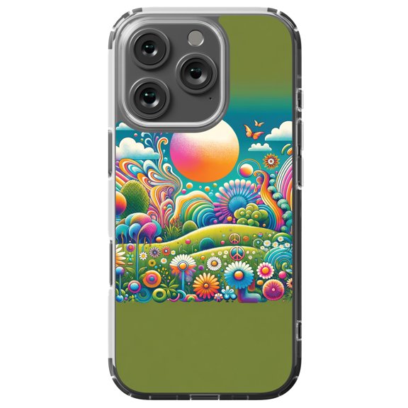 DistinctInk Hybrid Case for iPhone 16 PRO - Slim, Durable, Compatible with MagSafe Charging - Psychedelic Harmony Wall Canvas