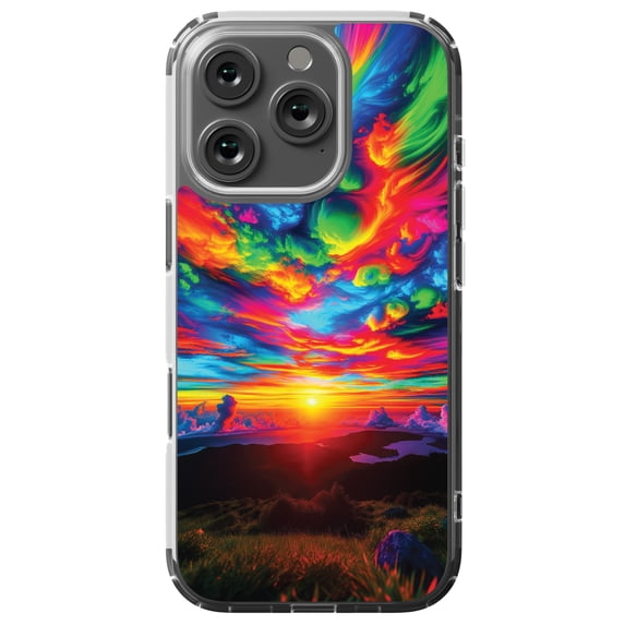 DistinctInk MagSafe Clear Case for Apple iPhone 16 Pro (6.3" Screen) - Psychedelic Sunset Canvas Art - Shockproof Protection