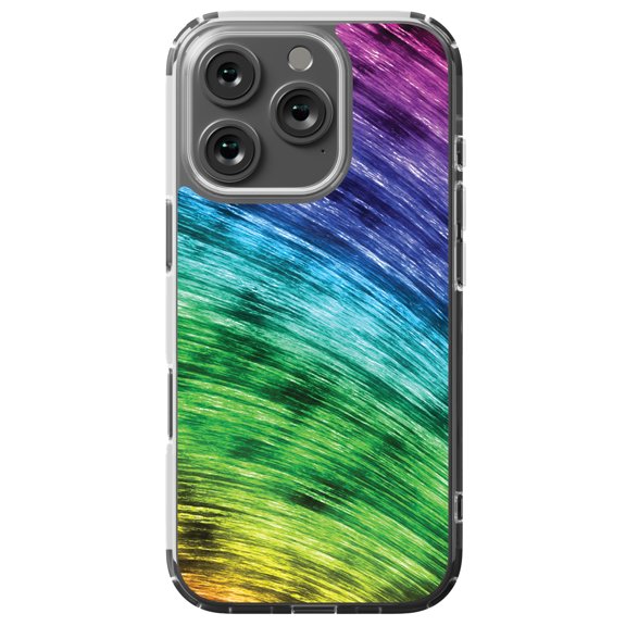 DistinctInk Hybrid Case for iPhone 16 PRO - Slim, Durable, Compatible with MagSafe Charging - Rainbow Shimmering Curve