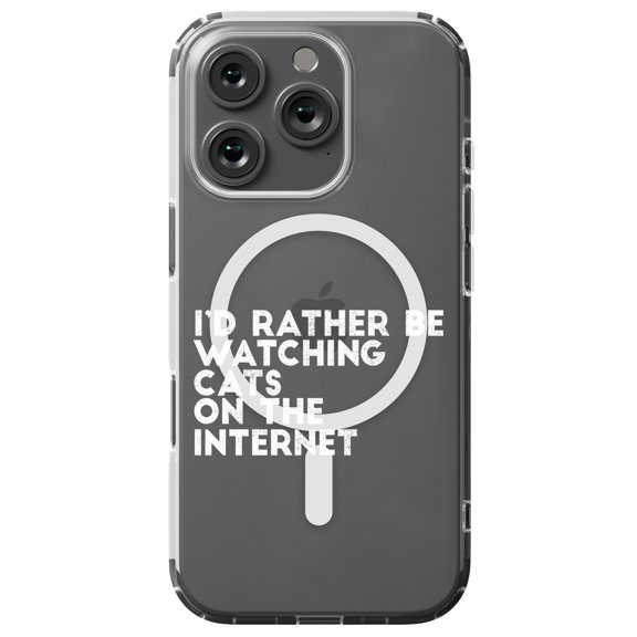 DistinctInk MagSafe Clear Case for Apple iPhone 16 Pro (6.3" Screen) - Rather Be Watch Cats On The Internet - Wireless Charging Compatible