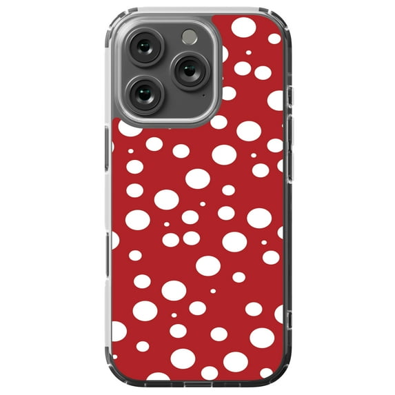 DistinctInk Hybrid Case for iPhone 16 PRO - Slim, Durable, Compatible with MagSafe Charging - Red White Bubbles Polka Dots