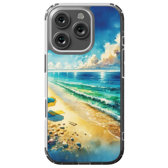 DistinctInk MagSafe Clear Case for Apple iPhone 16 Pro (6.3" Screen) - Title: Serene Shoreline: A Beach Oasis - Slim Profile Design