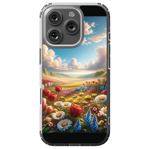 DistinctInk MagSafe Clear Case for Apple iPhone 16 Pro (6.3" Screen) - Spring Symphony: A Blooming Landscape - Slim Profile Design