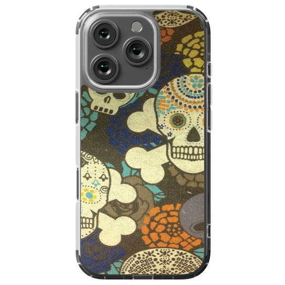 DistinctInk MagSafe Clear Case for Apple iPhone 16 Pro (6.3" Screen) - Sugar Skulls Green Orange - Raised Bezel Screen Guard