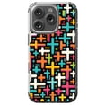 thumbnail image 1 of DistinctInk Hybrid Case for iPhone 16 PRO - Slim, Durable, Compatible with MagSafe Charging - Vibrant Christian Crosses on Bold Black, 1 of 3