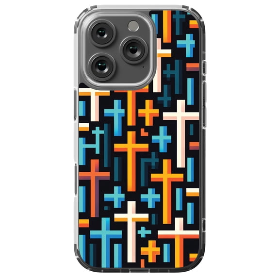 DistinctInk Hybrid Case for iPhone 16 PRO - Slim, Durable, Compatible with MagSafe Charging - Vibrant Minimalistic Christian Crosses Pattern