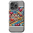 thumbnail image 1 of DistinctInk Hybrid Case for iPhone 16 PRO - Slim, Durable, Compatible with MagSafe Charging - Vibrant Street Art Pattern: Hearts, Stars, Peace Signs!, 1 of 3