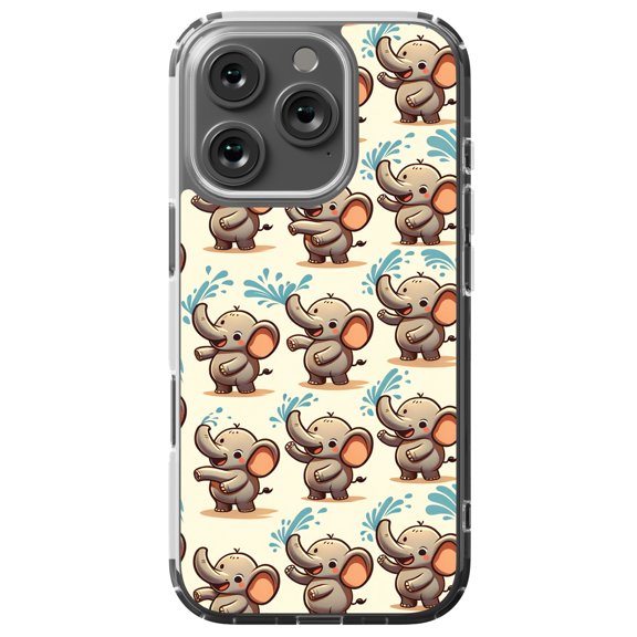 DistinctInk MagSafe Clear Case for Apple iPhone 16 Pro (6.3" Screen) - Whimsical Elephant Delight: A Repeating Pattern - Wireless Charging Compatible