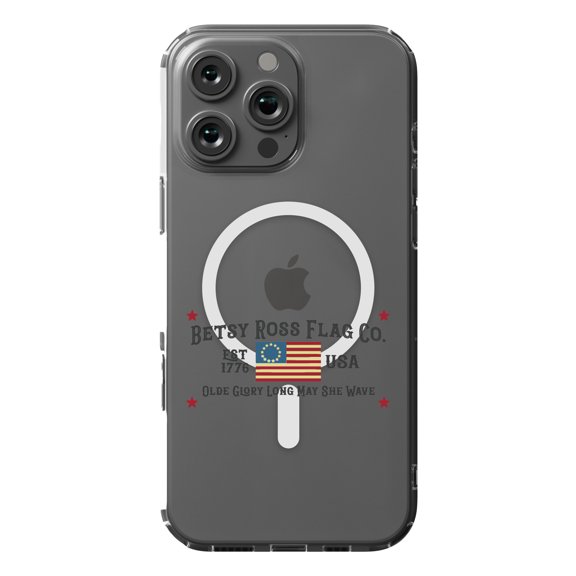 DistinctInk Hybrid Case for iPhone 16 Pro MAX - Slim, Durable, Compatible with MagSafe Charging - Betsy Ross Flag Co - Old Glory USA