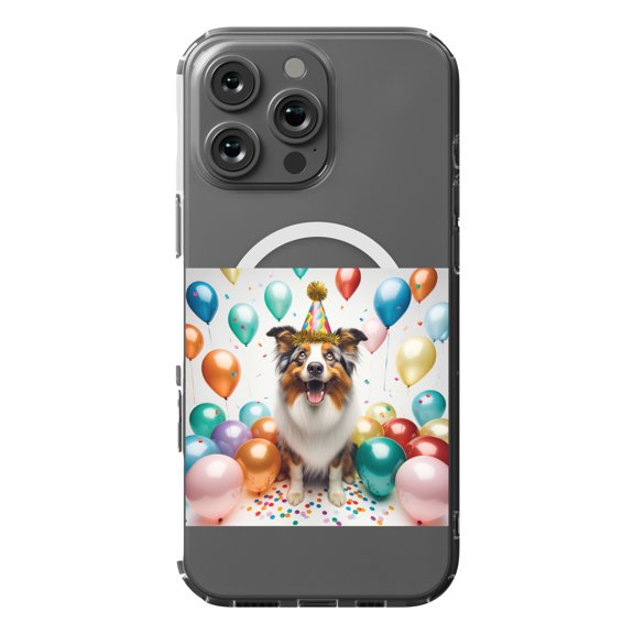 DistinctInk MagSafe Clear Case for Apple iPhone 16 Pro Max (6.9" Screen) - Birthday Australian Shepherd - Lightweight Grip