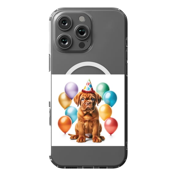 DistinctInk MagSafe Clear Case for Apple iPhone 16 Pro Max (6.9" Screen) - Birthday Dogue de Bordeaux puppy - Slim Profile Design