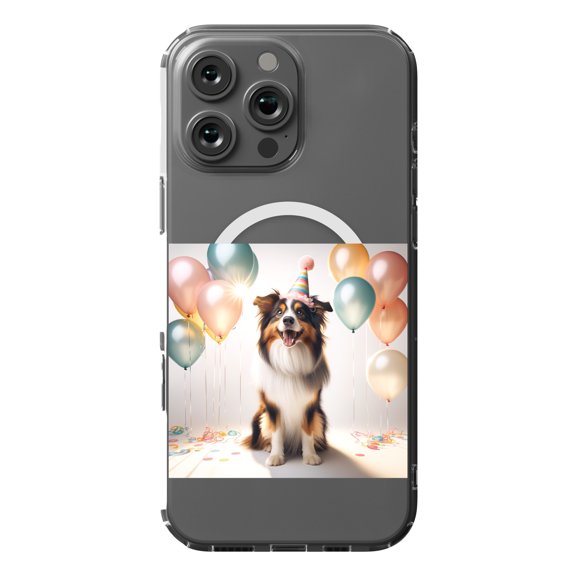DistinctInk MagSafe Clear Case for Apple iPhone 16 Pro Max (6.9" Screen) - Birthday Miniature American Shepherd - Tempered Glass Back