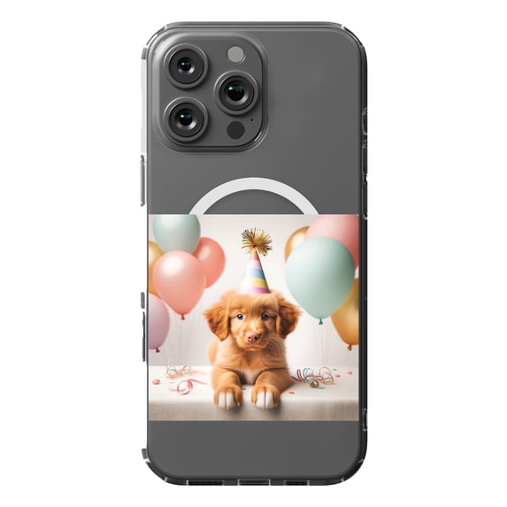 DistinctInk MagSafe Clear Case for Apple iPhone 16 Pro Max (6.9" Screen) - Birthday Nova Scotia Duck Tolling Retriever puppy - Slim Profile Design