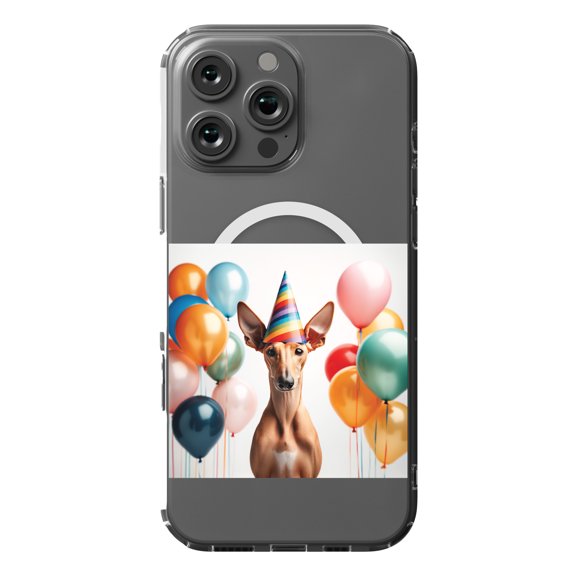 DistinctInk MagSafe Clear Case for Apple iPhone 16 Pro Max (6.9" Screen) - Birthday Pharaoh Hound - Shockproof Protection