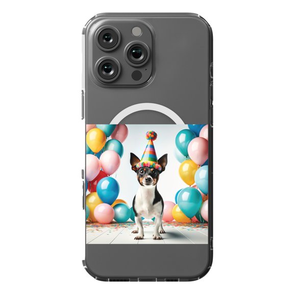 DistinctInk MagSafe Clear Case for Apple iPhone 16 Pro Max (6.9" Screen) - Birthday Rat Terrier - Wireless Charging Compatible