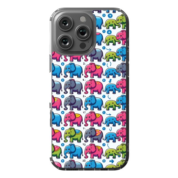 DistinctInk MagSafe Clear Case for Apple iPhone 16 Pro Max (6.9" Screen) - Cheerful and Colorful Elephant Fiesta Pattern - Tempered Glass Back
