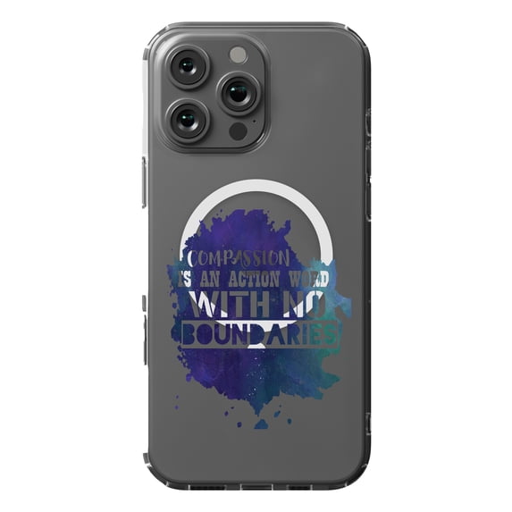 DistinctInk Hybrid Case for iPhone 16 Pro MAX - Slim, Durable, Compatible with MagSafe Charging - Compassion Action Word No Boundaries