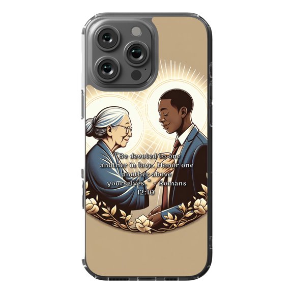 DistinctInk Hybrid Case for iPhone 16 Pro MAX - Slim, Durable, Compatible with MagSafe Charging - "Devotion in Love: Romans 12:10 - Honor Above Self"