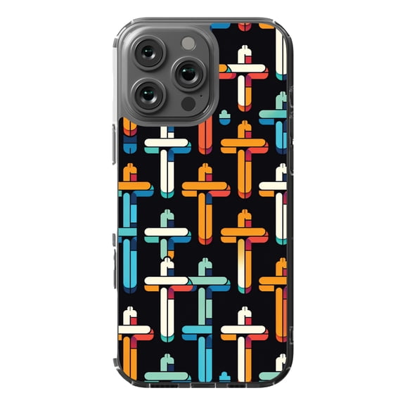 DistinctInk MagSafe Clear Case for Apple iPhone 16 Pro Max (6.9" Screen) - Dynamic Contrast: Crosses in Vibrant Harmony - Tempered Glass Back