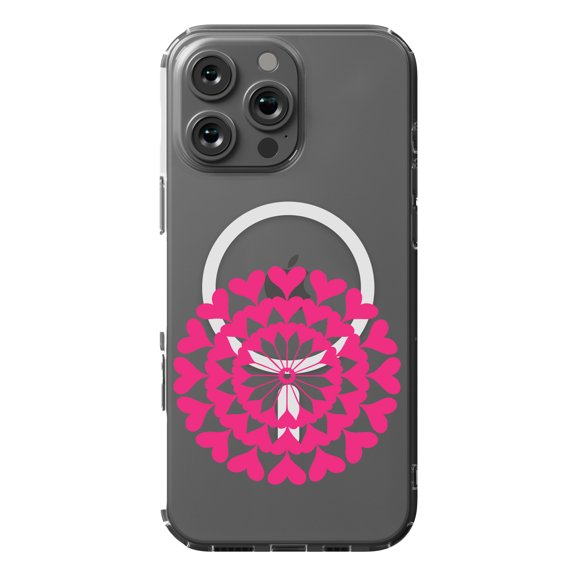 DistinctInk Hybrid Case for iPhone 16 Pro MAX - Slim, Durable, Compatible with MagSafe Charging - Hot Pink Hearts Mandala