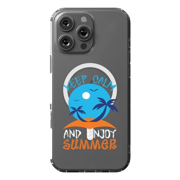 DistinctInk Hybrid Case for iPhone 16 Pro MAX - Slim, Durable, Compatible with MagSafe Charging - Keep Calm Enjoy Summer