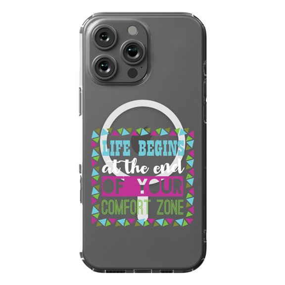 DistinctInk Hybrid Case for iPhone 16 Pro MAX - Slim, Durable, Compatible with MagSafe Charging - Life Begins At End Of Comfort Zone