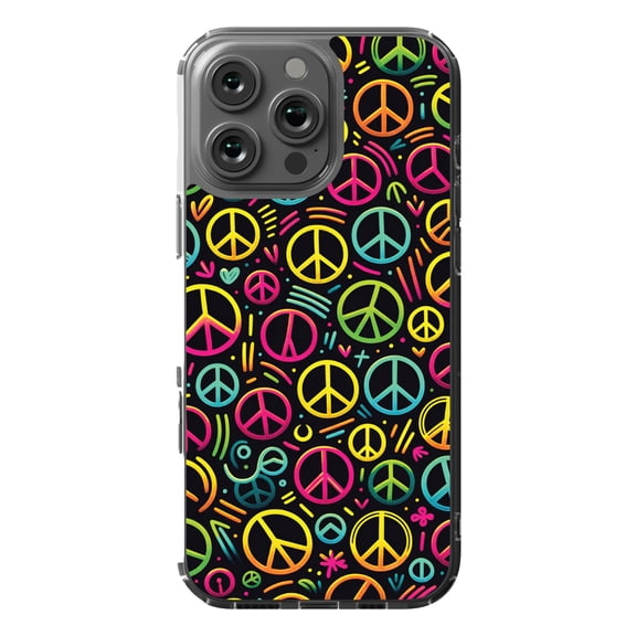 DistinctInk Hybrid Case for iPhone 16 Pro MAX - Slim, Durable, Compatible with MagSafe Charging - Luminous Harmony: Cartoon-like Peace Sign Pattern