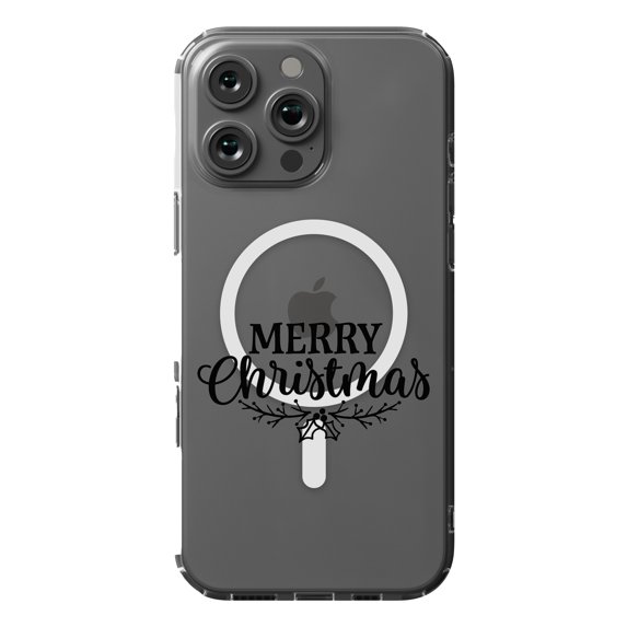 DistinctInk Hybrid Case for iPhone 16 Pro MAX - Slim, Durable, Compatible with MagSafe Charging - Merry Christmas Mistletoe - Black