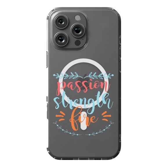 DistinctInk MagSafe Clear Case for Apple iPhone 16 Pro Max (6.9" Screen) - Passion, Strength, Fire - Shockproof Protection