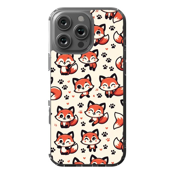 DistinctInk MagSafe Clear Case for Apple iPhone 16 Pro Max (6.9" Screen) - Playful Paw Prints: Stylized Red Foxes - Shockproof Protection