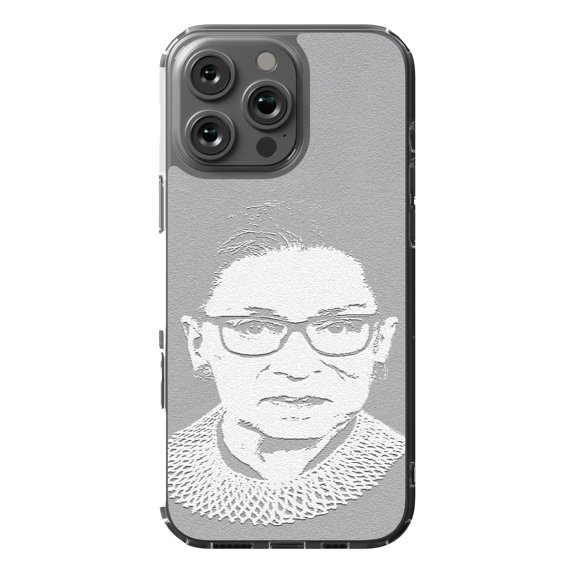 DistinctInk Hybrid Case for iPhone 16 Pro MAX - Slim, Durable, Compatible with MagSafe Charging - Ruth Bader Ginsburg Debossed Gray White