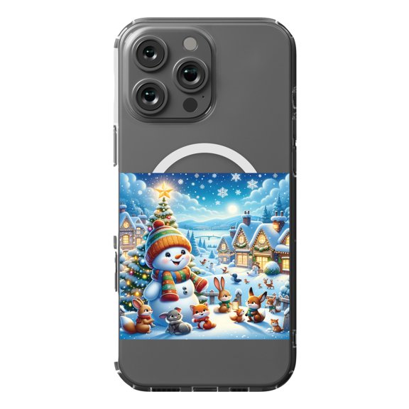 DistinctInk MagSafe Clear Case for Apple iPhone 16 Pro Max (6.9" Screen) - Snowy Village Holiday Magic - Shockproof Protection