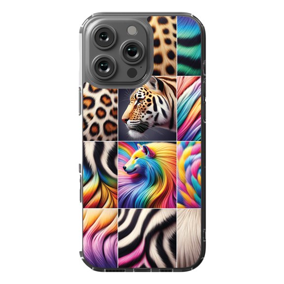 DistinctInk Hybrid Case for iPhone 16 Pro MAX - Slim, Durable, Compatible with MagSafe Charging - Spectrum Safari Textile Prints