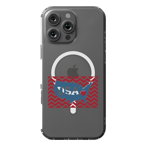 DistinctInk Hybrid Case for iPhone 16 Pro MAX - Slim, Durable, Compatible with MagSafe Charging - USA Map Heart Chevron Flag