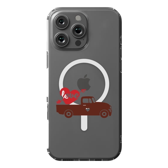 DistinctInk MagSafe Clear Case for Apple iPhone 16 Pro Max (6.9" Screen) - Valentine Truck Red Love Heart Arrow - Shockproof Protection