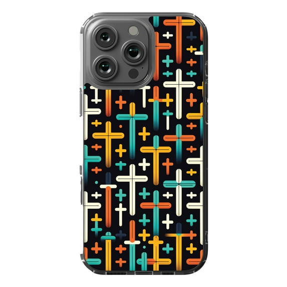 DistinctInk Hybrid Case for iPhone 16 Pro MAX - Slim, Durable, Compatible with MagSafe Charging - Vibrant Christian Crosses on Deep Black