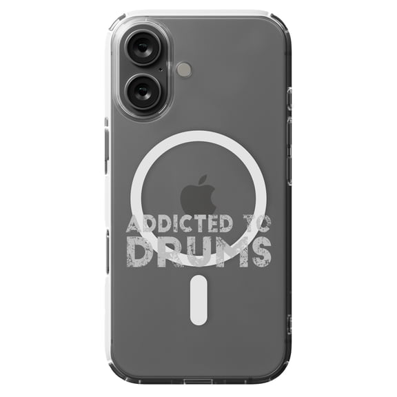 DistinctInk MagSafe Clear Case for Apple iPhone 16 (6.1" Screen) - Addicted to Drums - Wireless Charging Compatible