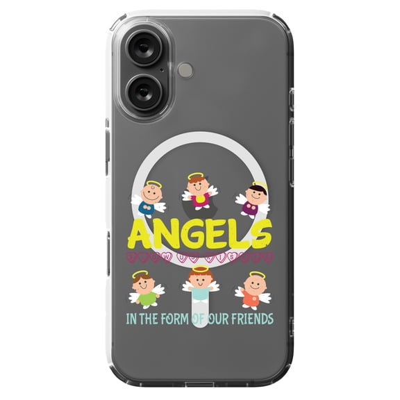 DistinctInk Hybrid Case for iPhone 16 - Slim, Durable, Compatible with MagSafe Charging - Angels Blow Kisses In Form Of Friends