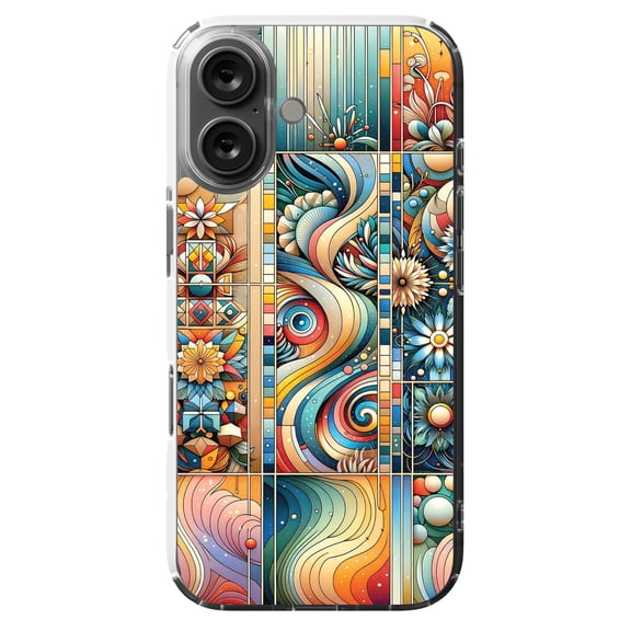 DistinctInk MagSafe Clear Case for Apple iPhone 16 (6.1" Screen) - Artistic Visions Stained Glass Puzzle - Raised Bezel Screen Guard