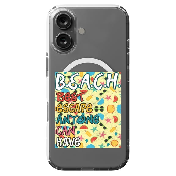 DistinctInk MagSafe Clear Case for Apple iPhone 16 (6.1" Screen) - BEACH Best Escape Anyone Can Have - Raised Bezel Screen Guard