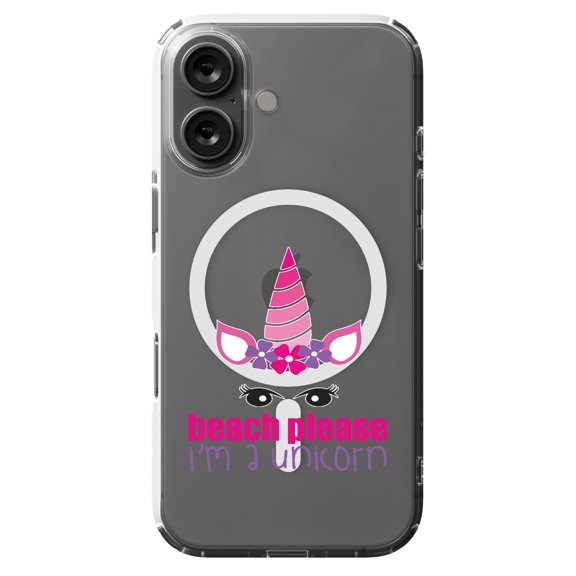 DistinctInk Hybrid Case for iPhone 16 - Slim, Durable, Compatible with MagSafe Charging - Beach Please I'm a Unicorn