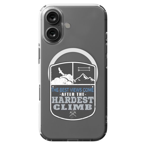 DistinctInk Hybrid Case for iPhone 16 - Slim, Durable, Compatible with MagSafe Charging - Best Views Come After Hardest Climb