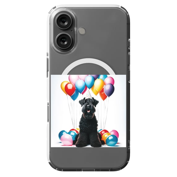 DistinctInk MagSafe Clear Case for Apple iPhone 16 (6.1" Screen) - Birthday Black Russian Terrier - Tempered Glass Back